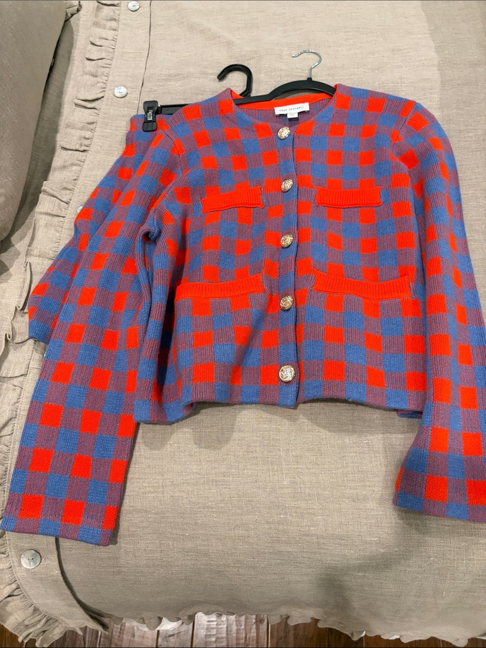 Girls' Checked Knit Blazer - Red & Purple